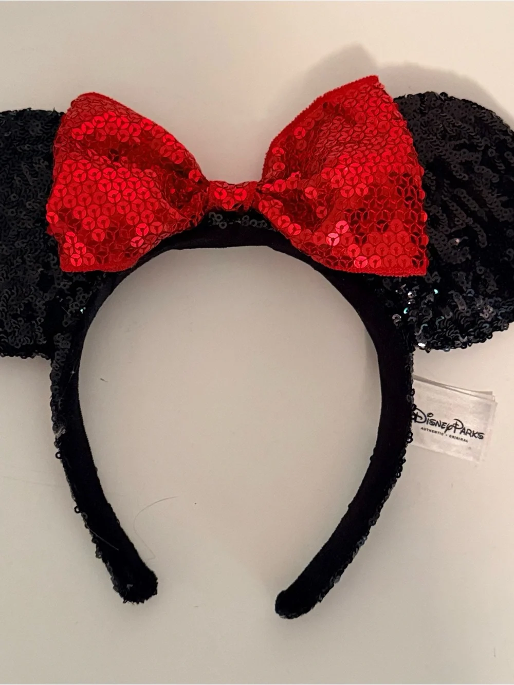 Disney Black Sequin Minnie Ears Headband with Red Sequin Bow